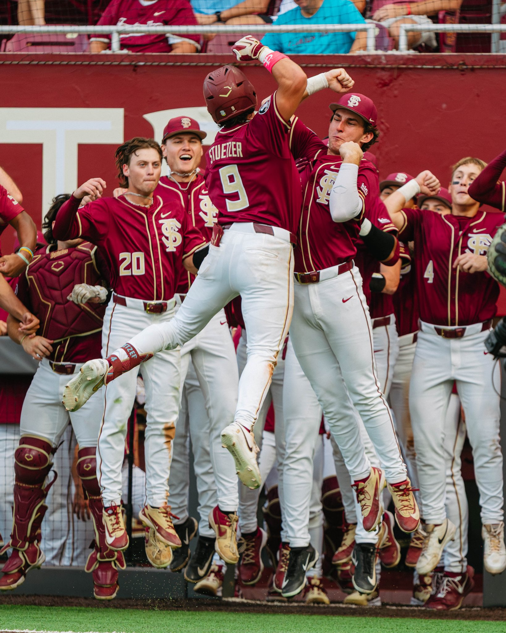 John Stuetzer celebrates with Florida State teammates