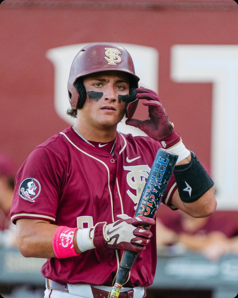 John Stuetzer with his bat during Florida State fall baseball